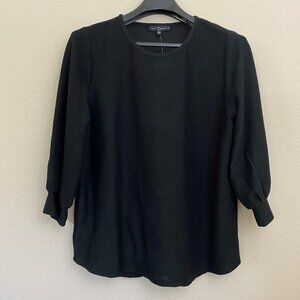 Fred David 2X Women Knit Sweater Top 3/4 Sleeve Black Stretch Plus Size New